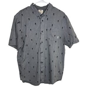 VANS Men’s L Gray Cotton Pineapple Print Short Sleeve Button-Up Skater Shirt